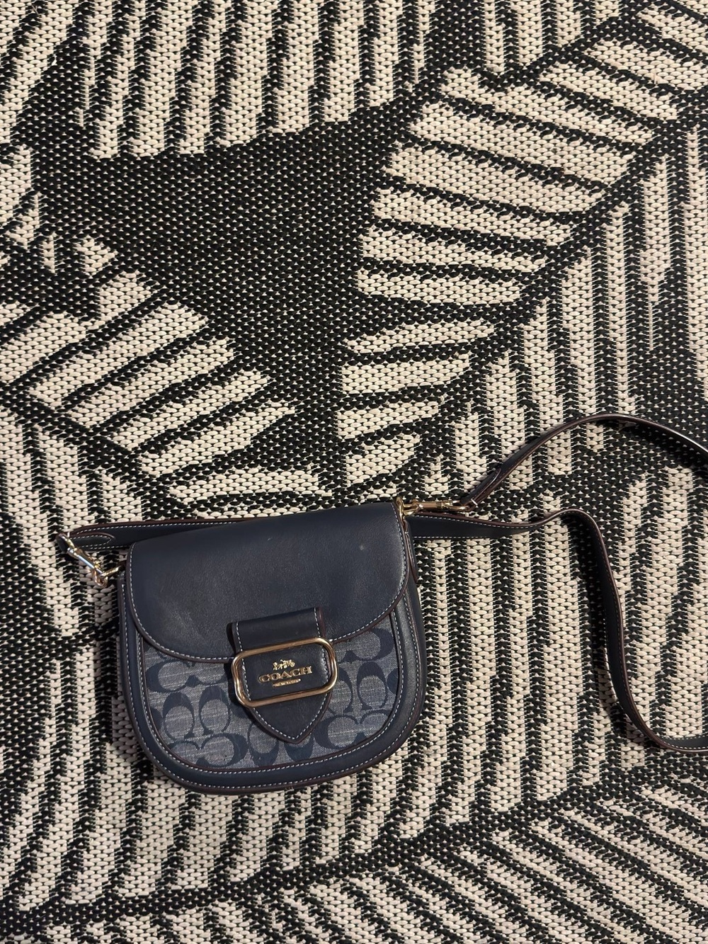 Coach Blue Signature Flap Crossbody with Gold-Tone Plaque